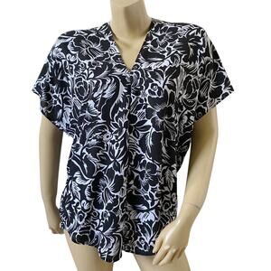Ivanka Trump Blouse Small Black White Floral V Neck Dolman Lightweight Top
